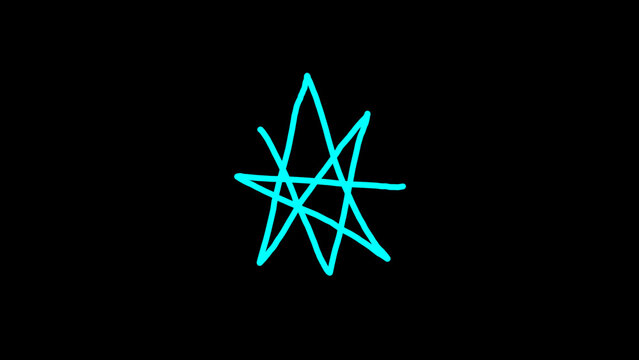 Hand drawn glowing cyan geometric star line art vector symbol on black background