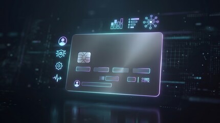 Fototapeta premium Futuristic digital smart card concept for secure payments and fintech analytics