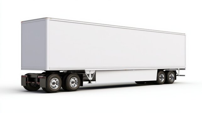 White semi-trailer truck in side view placed on a pure white studio setting for product photography