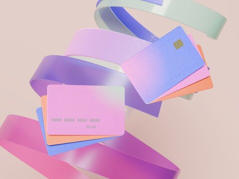 Credit Cards Placed on Colorful Ribbons in a Simple Design