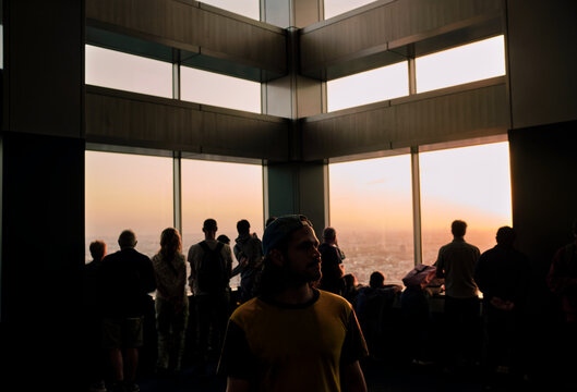 Visitors at Tokyo Observation Deck Sunset