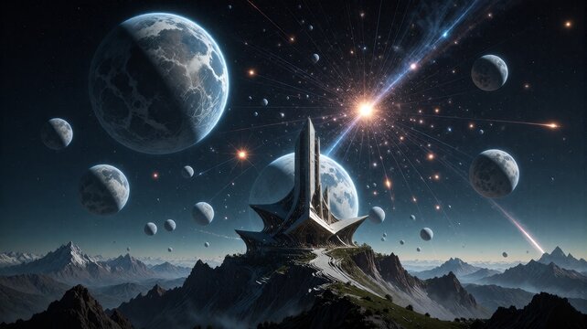 Futuristic Citadel on Alien World with Cosmic Explosion