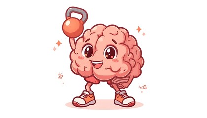 Fototapeta premium Cute animated brain mascot with colorful gradient. Playful character promoting mental health and creativity.