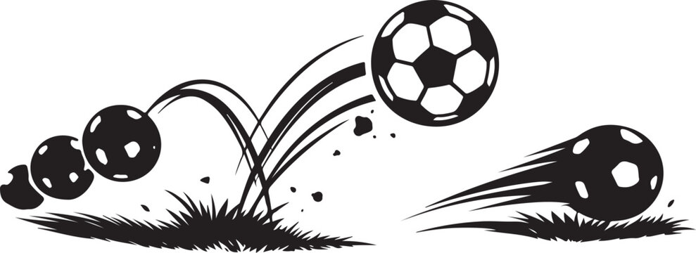 soccer ball bouncing on grass in motion style silhouette vector
