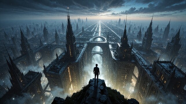 Futuristic Gothic Megacityscape at Twilight
