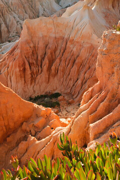 Rock Formations and Plants in a Canyon During the Sunset. Portugal 