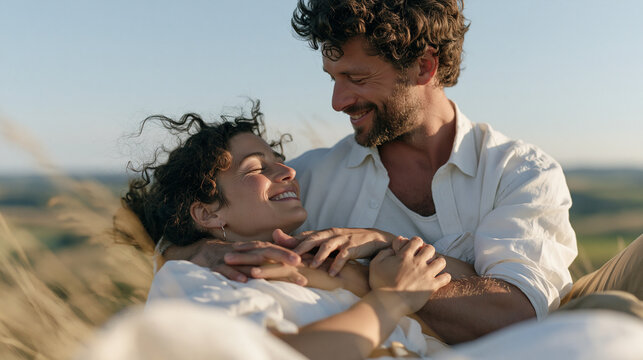 A couple sits together on a hillside abo 4