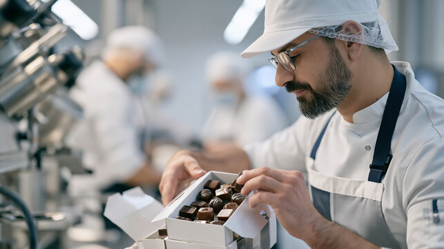 Chocolate artisan team in industrial fac 4