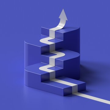 3D Stair Path With Up Arrow Representing Growth and Success