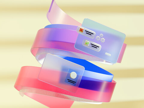Colorful Ribbons With Buttons Float in a Creative Digital Space