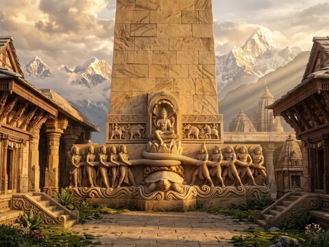 Samudra Manthan Himalayan Temple Heritage Sculpture