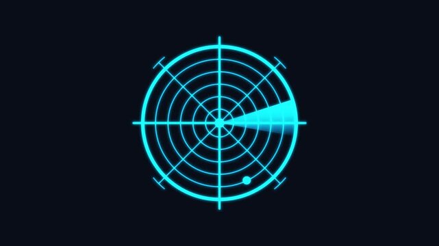 Radar Crosshair HUD Animation with Glowing Blue Futuristic Scanner Interface on Transparent Background Loop