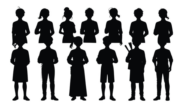 Professionals in silhouette form are presented in a two-row array to showcase a diverse group of workers in various attire suitable for corporate, educational, or service-oriented graphic projects.