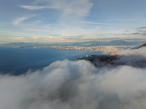 Da Nang skyline from Son Tra Peninsula above coastal clouds