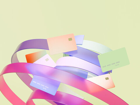 Colorful Cards and Ribbons Arranged in a Spiral Design
