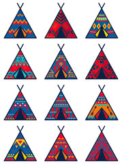 Tribal Teepees with Geometric Patterns Isolated © selang