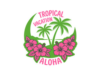 Tropical Vacation Aloha Palm Trees and Hibiscus Flowers © selang