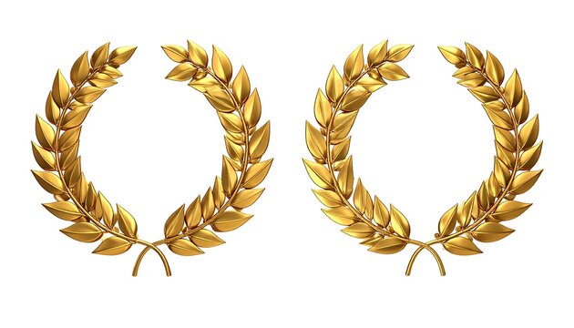 Golden laurel wreaths on white background