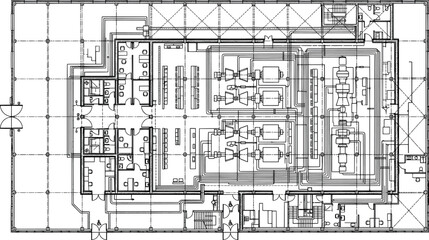 Fototapeta premium Technical floor plan of a machinery and office facility