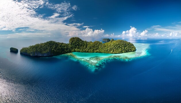 wide shot of aerial view pulau raja ampat indonesia ai