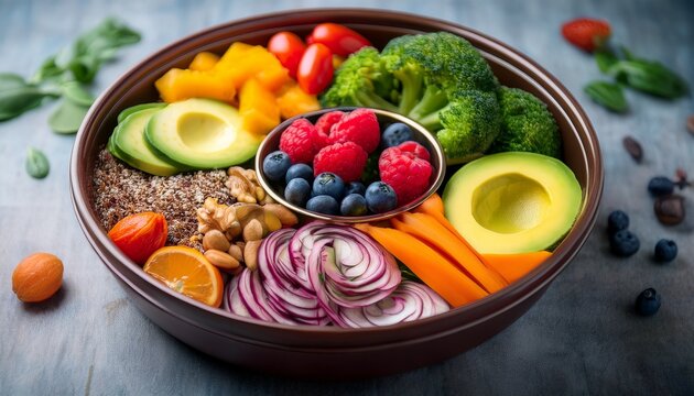 a vibrant and balanced meal prep bowl filled with fresh colorful ingredients for healthy eating