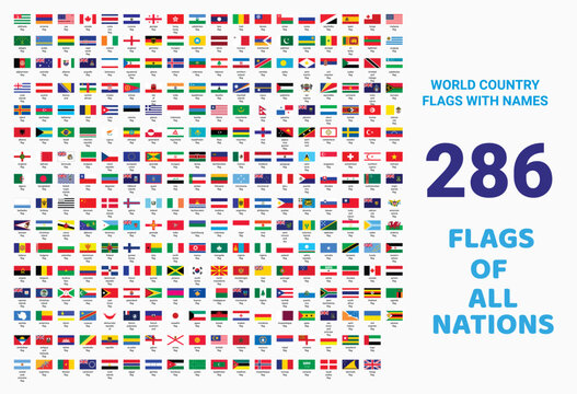World country flags vector icons set. All national flags with names insulation vector signs. Country flag icon. World flags vector illustration