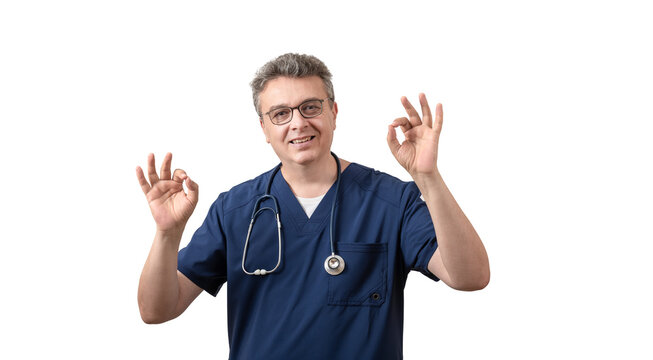Middle-aged male doctor with a stethoscope