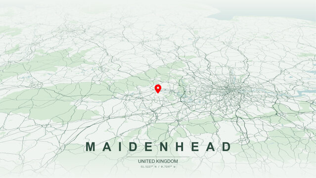 Modern minimalist vector map of Maidenhead, Berkshire, England. High-quality scalable illustration of Maidenhead geographic boundaries along River Thames contours for posters design.