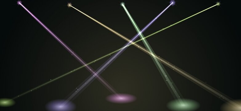 Abstract background with glowing light beams and colorful circular spots