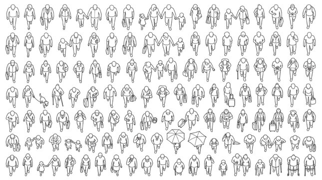 Topview CAD people vector entourage figures for architectural site plan drafting