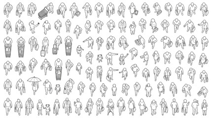 Fototapeta premium Topview CAD people vector entourage figures for architectural site plan drafting