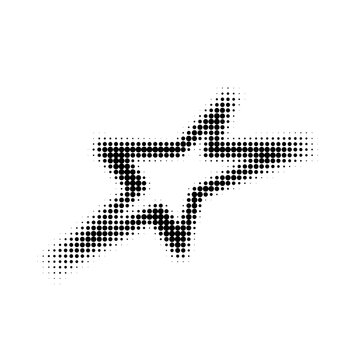 Simple Black Slanted Star Halftone Dot Pattern Art. Retro Pop Art Tilted Black Star Illustration.