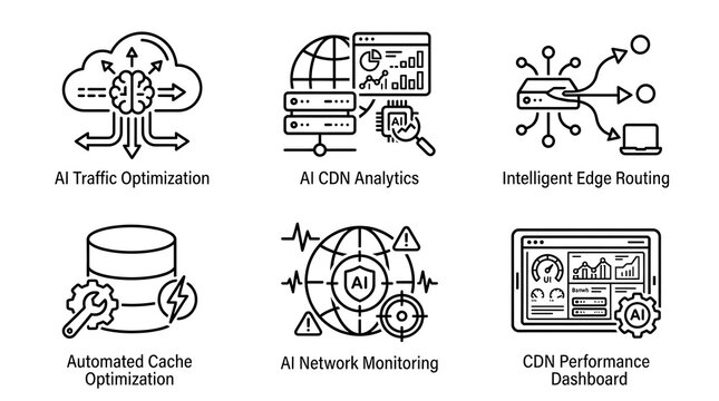 AI CDN and Network Optimization Icon Set