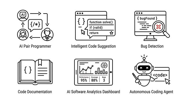AI Software Development and Coding Assistant Icon Set