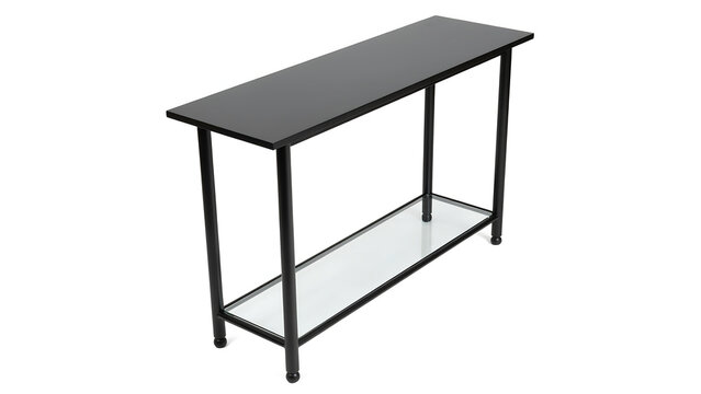 Minimalist black console table with lower glass shelf furniture minimalist interior shelving contemporary surfaces furnishings entryway decorating