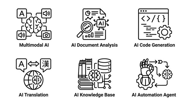 AI Technology and Machine Learning Line Icon Set