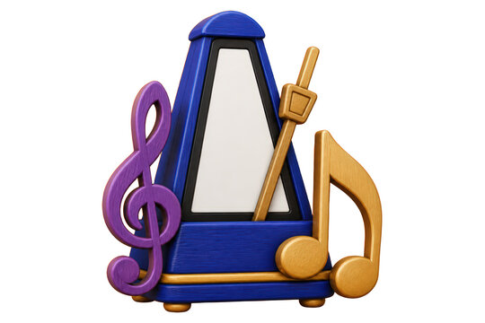 Blue wooden metronome with colorful musical notes