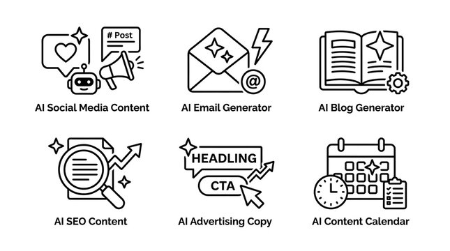 AI Marketing Content and Automation Icon Set