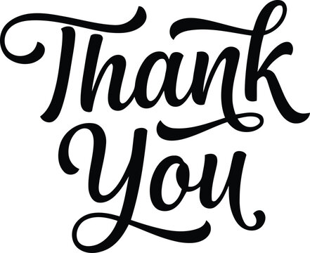 Elegant black handwritten thank you calligraphy lettering isolated on a white background for greeting cards and wedding invitation designs