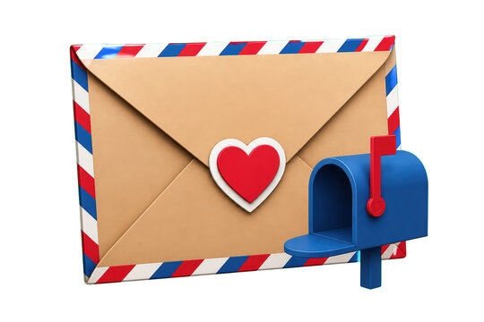 Airmail envelope with heart seal and blue mailbox