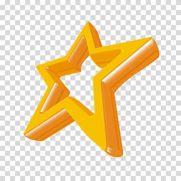 Modern 3D golden outline five-point star icon isolated on a transparent background. Glossy premium symbol for favorite, award, web design, mobile applications and digital interfaces.