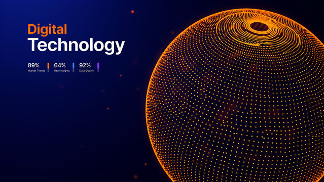 Digital technology background with connected data sphere technology communication abstract connection information internet visualization innovation computer background connectivity