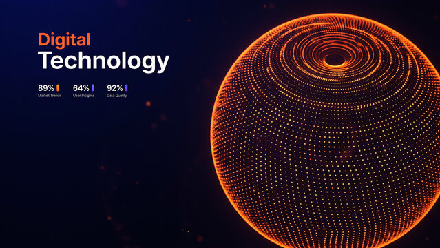 Abstract digital technology sphere made of glowing particles with technology particles abstract connection futuristic innovation communication