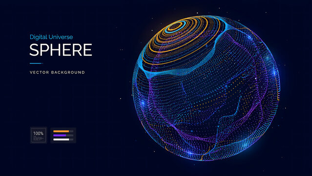 Conceptual digital sphere with glowing network nodes abstract particles connection technology futuristic innovation communication