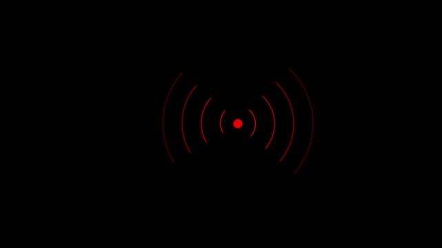 Radio waves animation. Frequency radio wave signal concept. Technology Radar Screen. Black background 4k, modern communication technology motion graphic