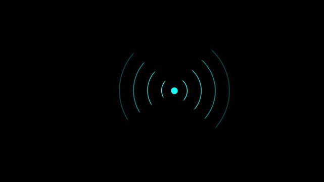 Radio waves animation. Frequency radio wave signal concept. Technology Radar Screen. Black background 4k, modern communication technology motion graphic