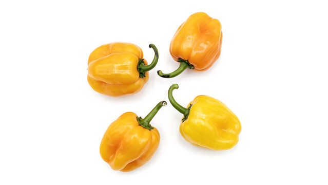 Group of fresh yellow habanero peppers with habanero vegetable capsicum ingredient culinary isolated