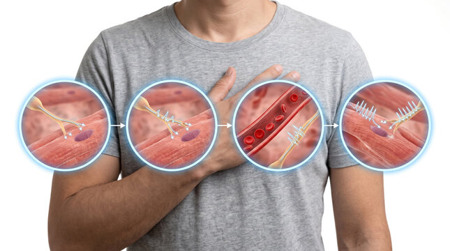Coronary Artery Disease Atherosclerosis Coronary Artery Blockage Heart Disease, Medical illustration showing progressive cholesterol plaque buildup narrowing coronary arteries