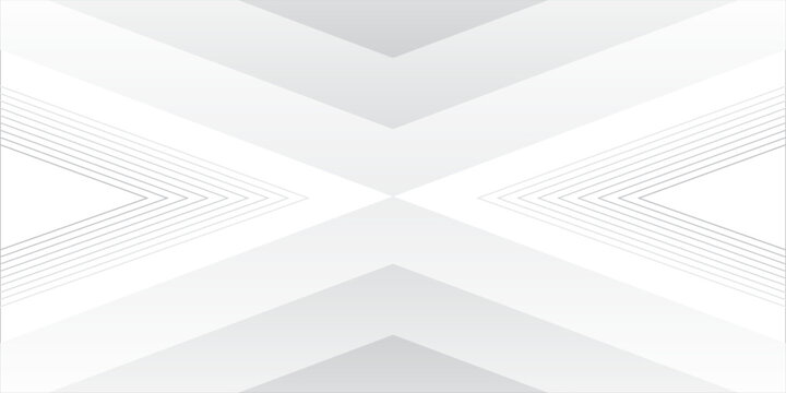 Abstract white and light grey geometric background with arrow shapes and diagonal lines, modern vector background for banner and presentation.
