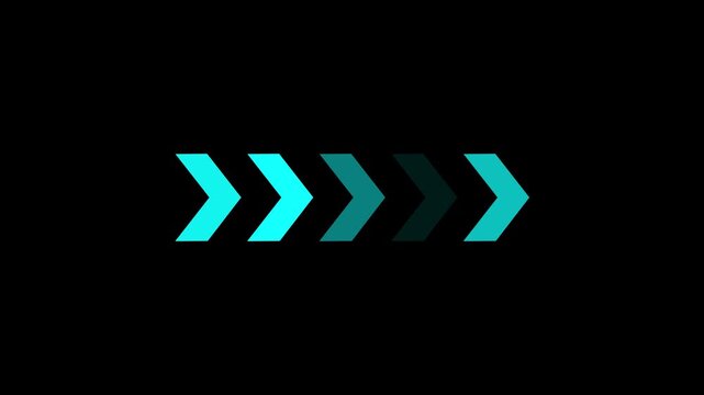 Arrow icon concept animation Right to Left direction looping arrow loading and navigation symbol on.4k animation. On black background